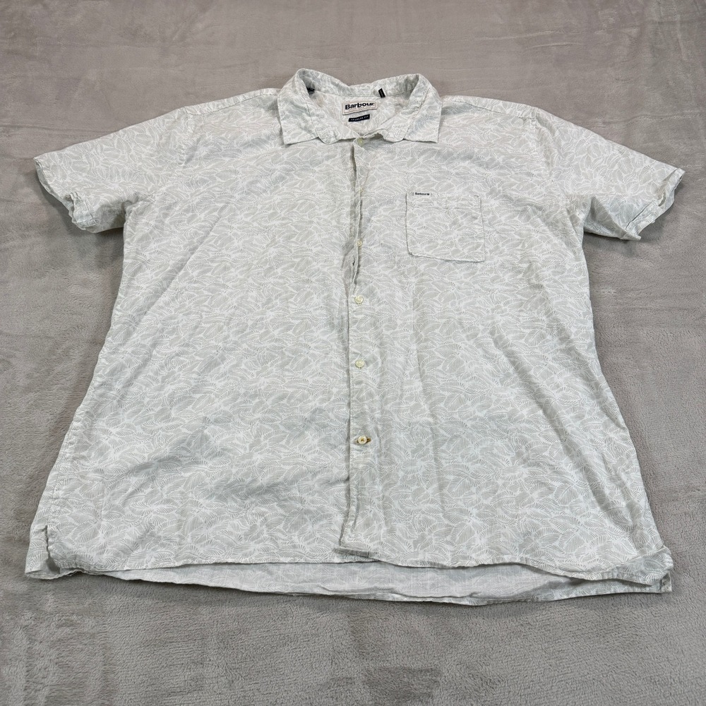 Barbour Mens 2XL Leaf Print Regular Fit Short Sleeve Cotton Shirt Hiking Casual